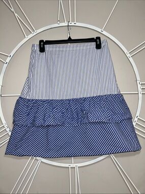 J. Crew Cocktail Blue and White Striped Tiered Ruffle A-Line Midi Skirt